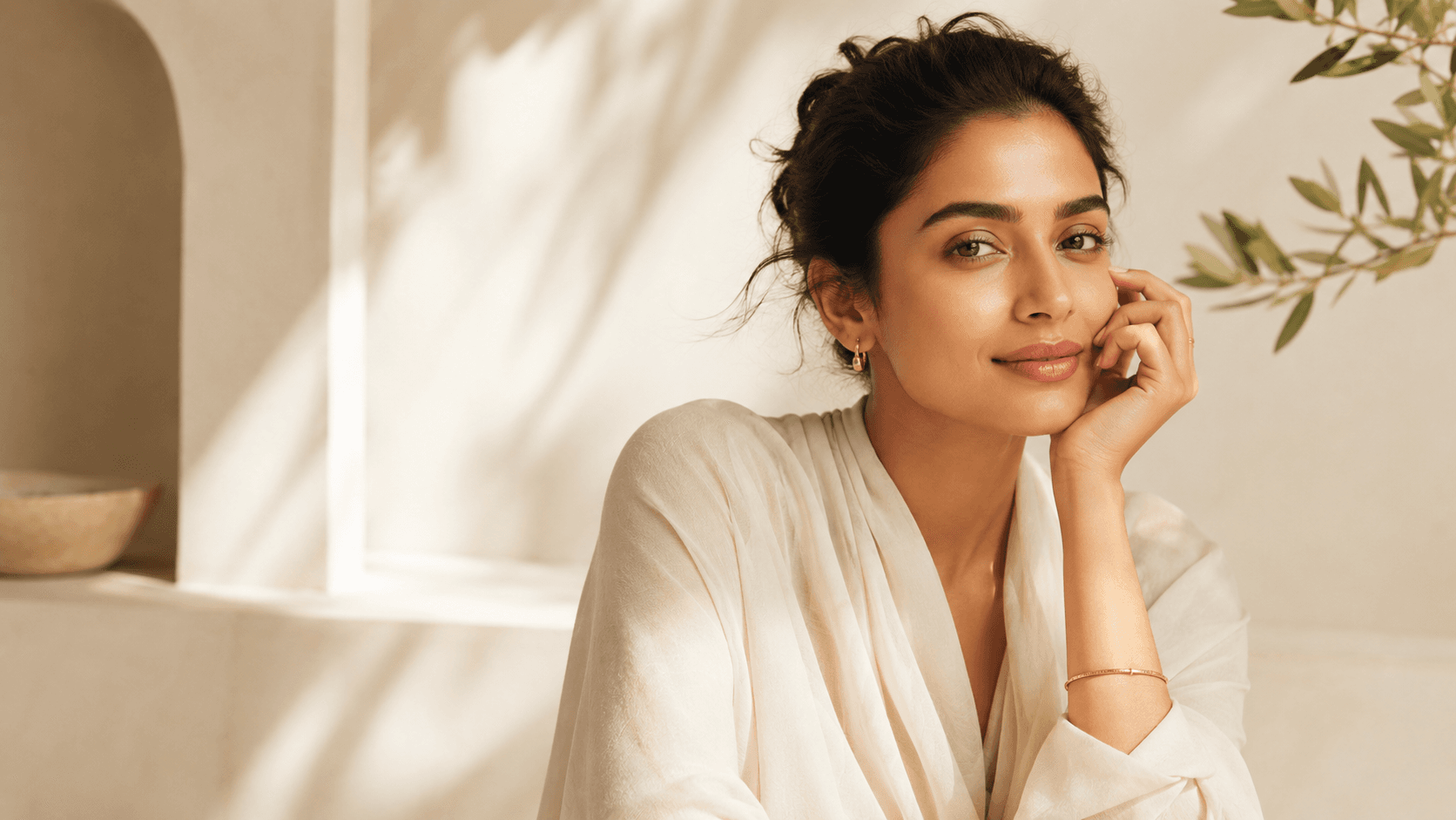 A radiant Indian woman in warm natural light