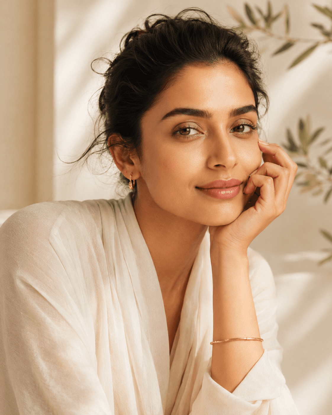 A radiant Indian woman in warm natural light